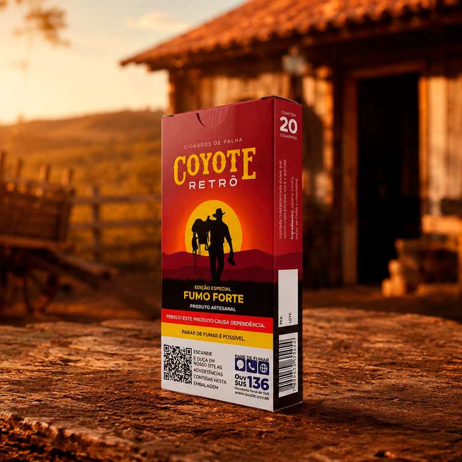 Embalagem COYOTE Retrô — cigarros de palha, fumo forte